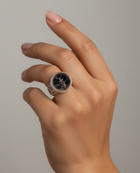 Victorian Velvet Perfume Button set in Sterling silver  Ring Design Size 8 — worn on model