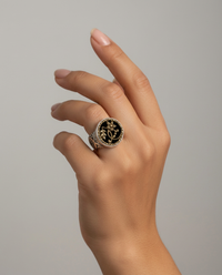 Victorian Perfume Velvet Floral Button set in Sterling Silver Ring Size 7.5 — worn on model