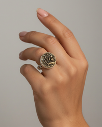 Victorian Picture metal Button image of Underwater sea life set in sterling silver Ring Size 7 — worn on model