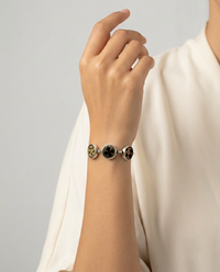 Victorian Burgundy Velvet Perfume Buttons set in Sterling Silver Bracelet 8-1/4" — worn on model
