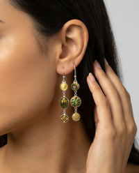 Asymmetrical Victorian Button Earrings set in Sterling Silver — worn on model