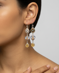 Asymmetrical Victorian Button Earrings set in Sterling Silver — worn on model