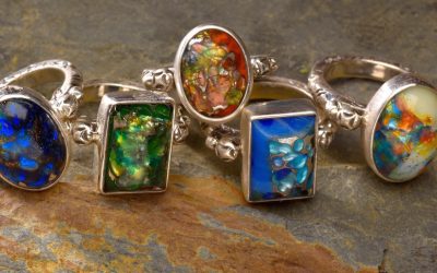 Leo Popper Glass Buttons set In Sterling Rings